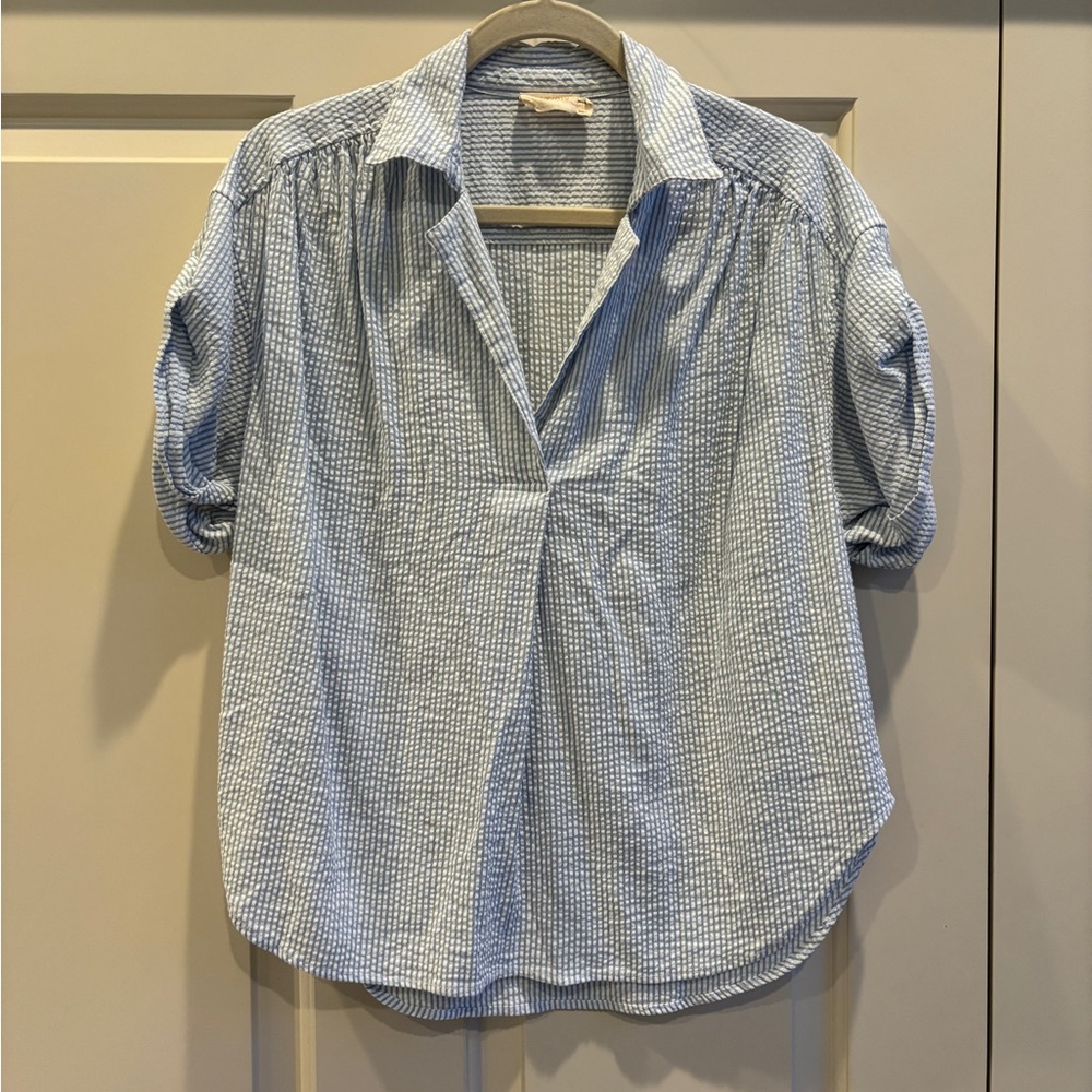 NATION Ltd blue pinstripe blouse size Small made in Italy